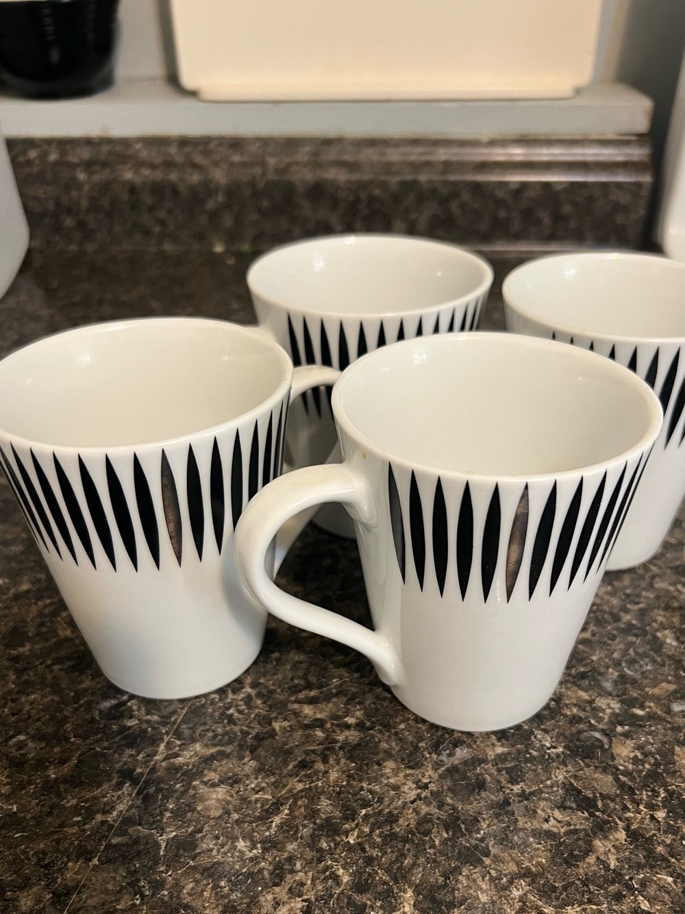 Retro MCM style B&W Mugs with Black Geometric Modern Bold Pattern - Set of 4